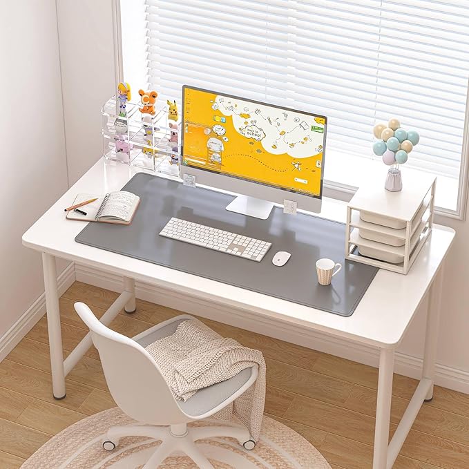 DAWNTREES Desk Mat Protector,PU Leather Desk Pad,Non Slip, Large Mouse Pad and Keyboard Mat, Waterproof Writing Pad for Office and Home (Dark Gray,35.5''x16.9'')
