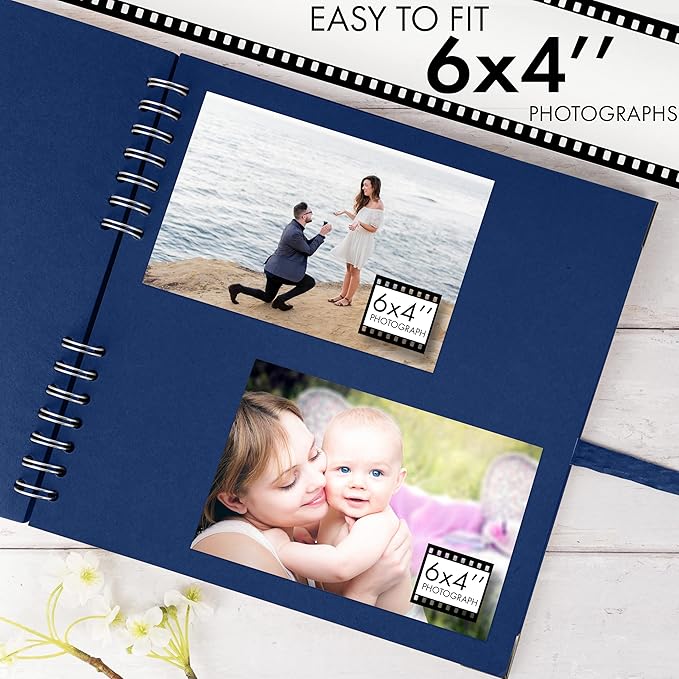Bstorify 10 x 10 Inches Scrapbook Album 70 Pages Blue Thick Kraft Paper Corner Protectors, Ribbon Closure - Ideal for Your Scrapbooking, Art & Craft Projects (Blue, 10 x 10 Inch)