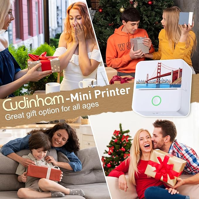 cudinham Print Pods Mini Printer, Thermal Inkless Sticker Maker with 3 Rolls Paper, Pocket Printpod for Phone, Impresora Portátil for Notes, Flashcards, Journal, DIY (Golden Gate Bridge)