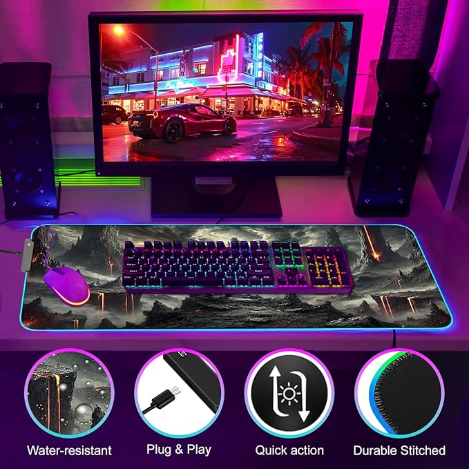 zNexus Elite Gaming Mouse Pad - Desk Mat Gaming Mouse Pad , Medium Extra Large Extended Big Long Huge XL XXL and XXXL RGB LED Light Mousepad For a Computer , PC Mats Mousepads Shadowlands Odyssey