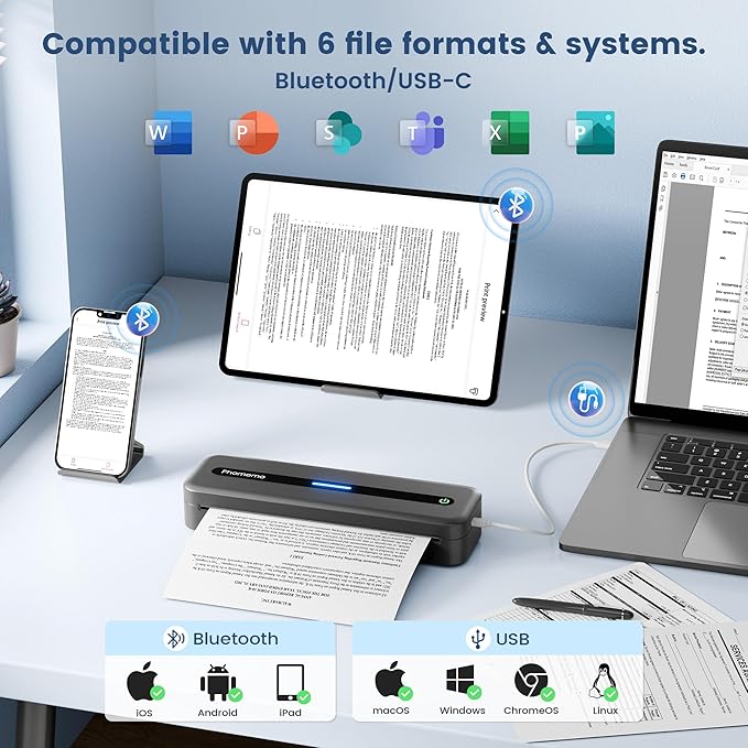 Phomemo Portable Printers Wireless for Travel, M832 Inkless Thermal Printer, Support 8.5'' x 11'' US Letter & A4, Small Bluetooth Mobile Printer for Office Home School, Compatible with Phone Laptop