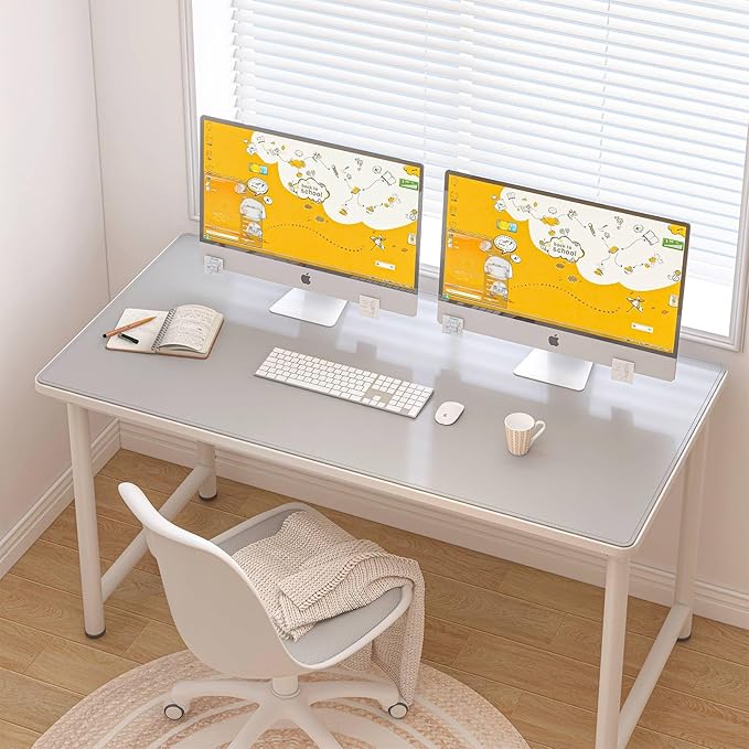 DAWNTREES Desk Mat Protector,PU Leather Desk Pad,Non Slip, Large Mouse Pad and Keyboard Mat, Waterproof Writing Pad for Office and Home (Light Gray,47.2''x23.6'')