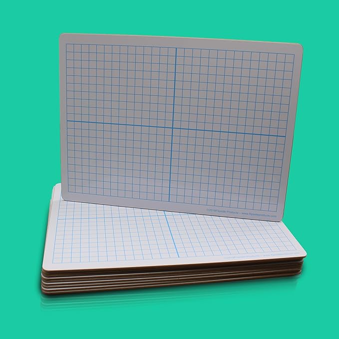 Flipside Products Dry Erase XY Axis Graph, Two Sided, Black Markers and Erasers, Graphing, Graph Lapboard for Kids and Students, Pack of 12