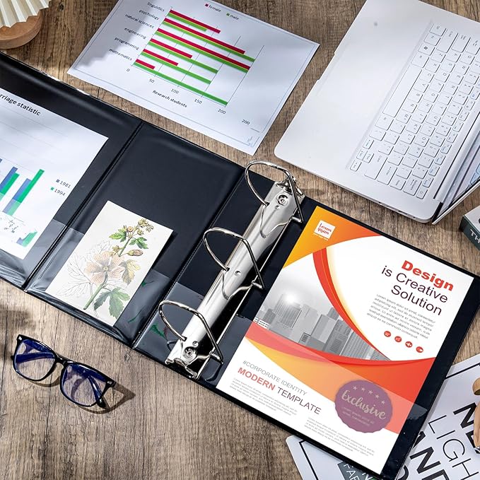 6 Pcs 3 Ring Binder, 6 Inch Large Capacity D Ring Binders with Pockets, 8.5" x 11" Presentation Folder View Binder with Customizable Clear Cover for Documents Files Projects (Black)