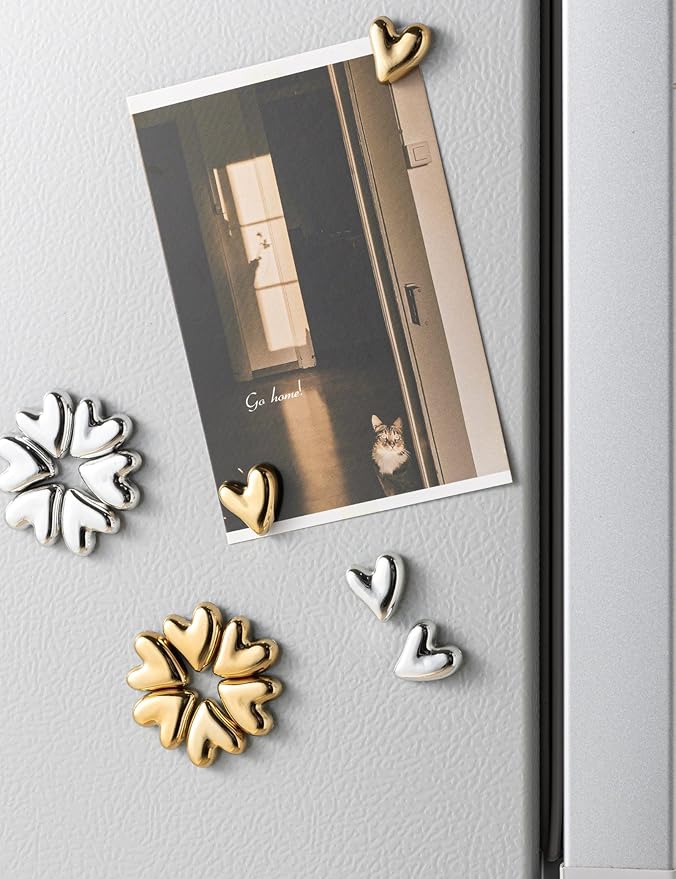 Mymazn 20Pcs Fridge Magnets Cute Refrigerator Magnets, Small Magnets for Whiteboard Cabinet Locker, Heart Decorative Magnets for Classroom Kitchen Office (Gold)