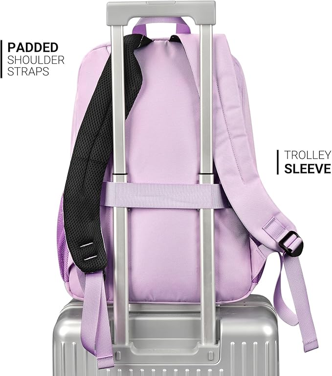 ZORFIN 26L Backpack for School, College, and Travel: Water Resistant Bookbag with 8 Compartments - Light Purple