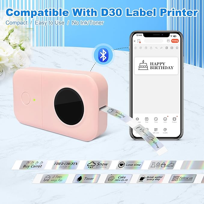 PARLAIM Label Maker Tape,Thermal Label 0.55"X1.18" (14mm X 30mm) 210 Labels/Roll,Compatible with D30 Label Printer,Self-Adhesive Label Tape for for Home Office Small Business (Holographic Silver)