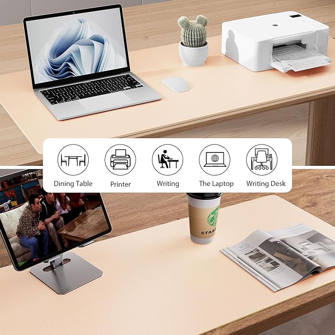 Aothia Large PU Leather Desk Pad Protector – Non-Slip Mouse Pad & Writing Mat for Office/Home, Waterproof, Easy to Clean(23.6" x 13.7", Soft Peach)
