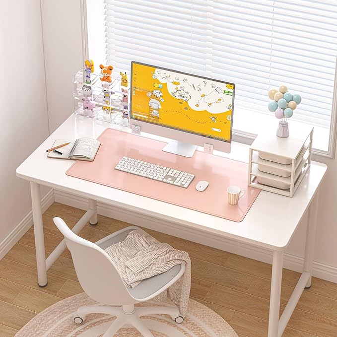 DAWNTREES Desk Mat Protector,PU Leather Desk Pad,Non Slip, Large Mouse Pad and Keyboard Mat, Waterproof Writing Pad for Office and Home (Pink)