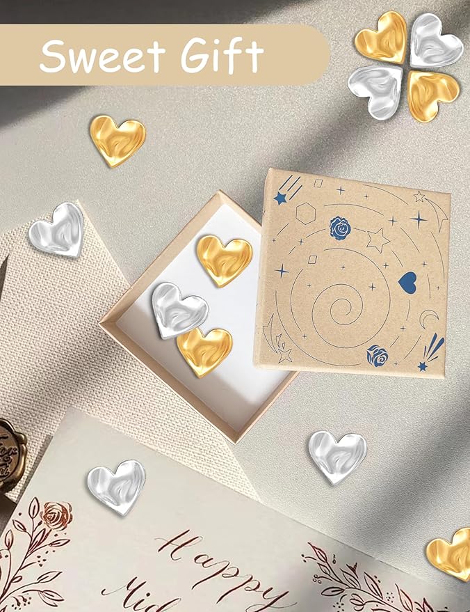 18PCS Gold Fridge Magnets Cute Love Heart Refrigerator Magnets, Silver Decorative Magnets for Whiteboard Cabinet Locker, Lovely Magnets for Classroom Kitchen Office