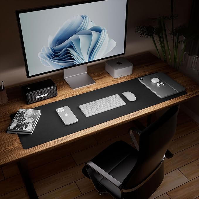 Aothia Leather Desk Pad Protector - Large Mouse Pad, Office Desk Mat, Non-Slip PU Leather Desk Blotter, Laptop Desk Pad, Waterproof Desk Writing Pad for Office and Home (Black, 38" x 13.7")