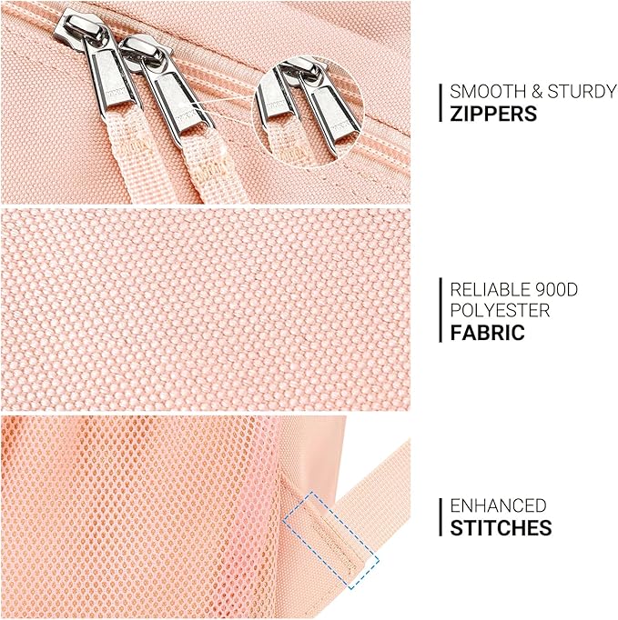 ZORFIN 26L Backpack for School, College, and Travel: Water Resistant Bookbag with 8 Compartments - Misty Rose