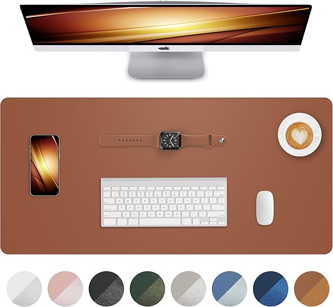 Non-Slip Desk Pad,Mouse Pad,Waterproof PVC Leather Desk Table Protector,Non-Slip PU Leather Desk Blotter, Easy Clean Laptop Desk Writing Mat for Office Work/Home/Decor(Brown, 23.6" x 13.7")
