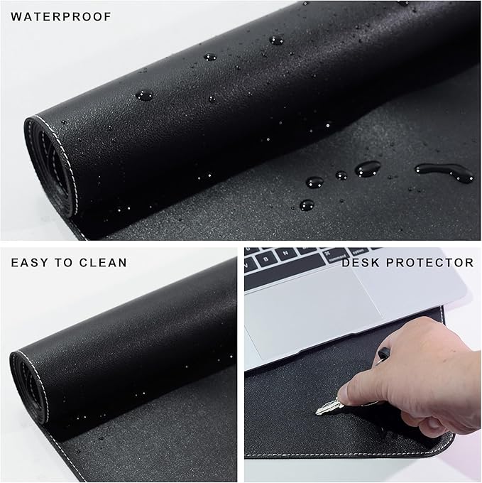 Vyaaa 39.4”x23.6“ PU Leather Desk Mat, Large Office Desk pad, Waterproof Desk Pad Protector, Computer Mouse Pad Suitable for Home or Office Desks (Black)