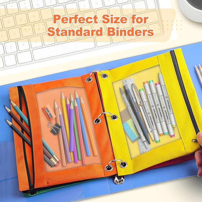 Shemira Pencil Pouch for 3 Ring Binder, 36 Pack Pencil Pouches Bulk in 6 Colors, Binder Pencil Pouchs with Smooth Zipper, Clear Window Pencil Case, Zipper Pencil Pouch, 3 Ring Binder Pencil Pouches