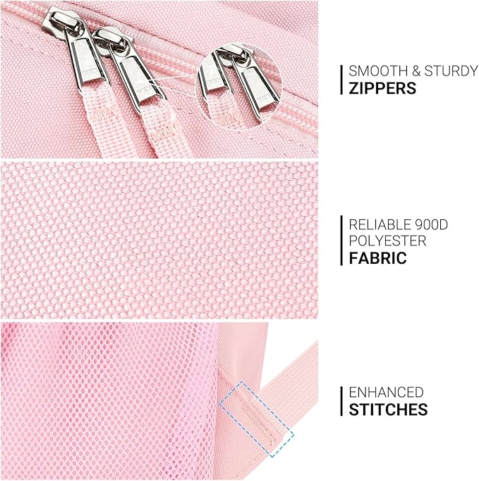 ZORFIN 26L Backpack for School, College, and Travel: Water Resistant Bookbag with 8 Compartments - Pink