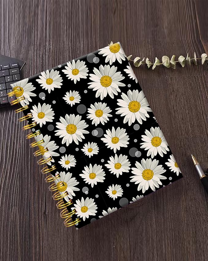 iampanda Spiral Journal Notebook,Cute Strong Twin-Wire Binding with Premium Paper for Girl Women,60 Sheets A5 College Ruled Notebook/Journal,Perfect for School Office Home Gifts,White Daisy Design