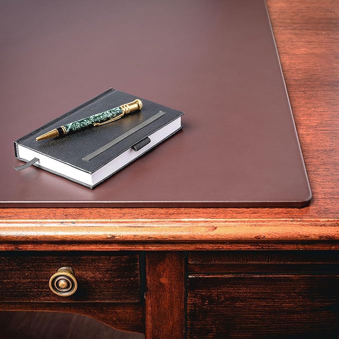 Dacasso 17" x 14" Brown Leatherette Luxury Conference Pad - Leather Desk Blotter for Writing - Boardroom Organization & Executive Table Decor