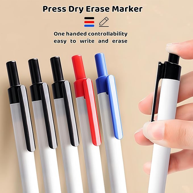 Retractable Dry Erase Marker, Clickable Whiteboard Markers,6 Pcs round dot Tip 1.8mm Fine Point Large Capacity Erasable Markers for School Office Meetings or Home Use