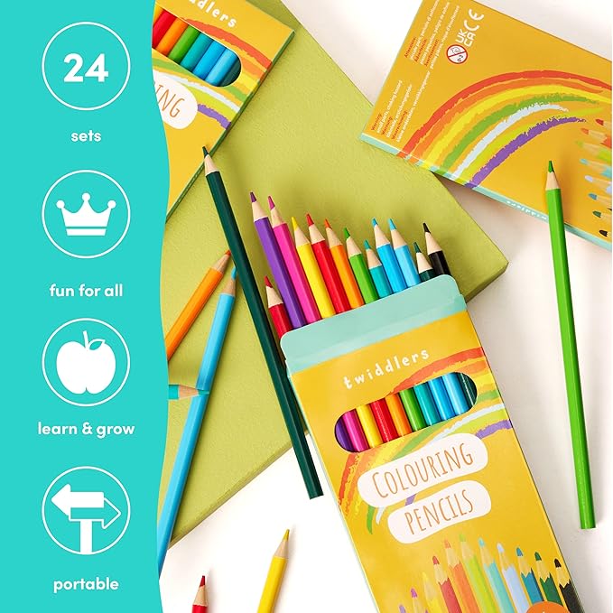 THE TWIDDLERS 24 Pack of 12 Colored Pencils Bulk, 288 Count, Pre-sharpened Mini Coloring Pencils for Kids, Back to School Supplies for Teachers, Classroom Prizes, Party Bag Fillers