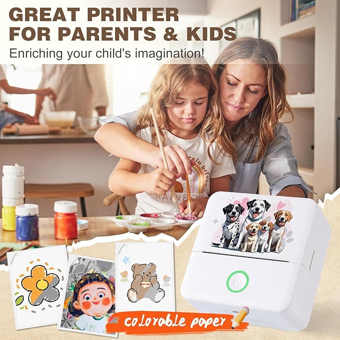 cudinham Print Pods Mini Printer, Thermal Inkless Sticker Maker with 3 Rolls Paper, Pocket Printpod for Phone, Impresora Portátil for Notes, Flashcards, Journal, DIY (Doggie)