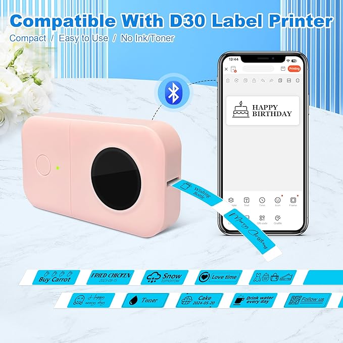 PARLAIM Label Maker Tape,Thermal Label 0.55"X1.18" (14mm X 30mm) 210 Labels/Roll,Compatible with D30 Label Printer,Self-Adhesive Label Tape for for Home Office Small Business (Sky Blue)