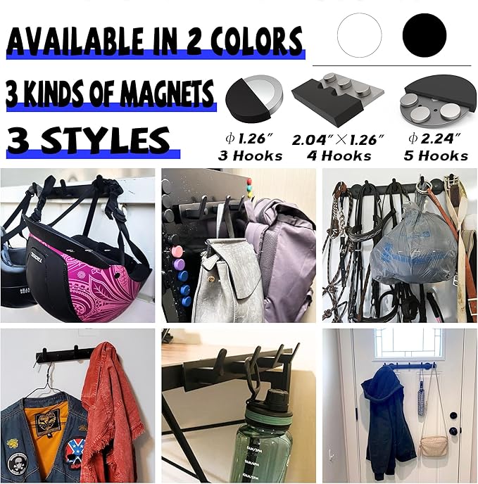 ULIBERMAGNET Magnetic Coat Hooks,Heavy Duty Magnetic Rack,Strong Rubber Magnetic Hanger for Refrigerator,Metal Cabinet,Door,Hanging Coat, Towel, Bag, Scarf, Helmet(White/3 Hooks)