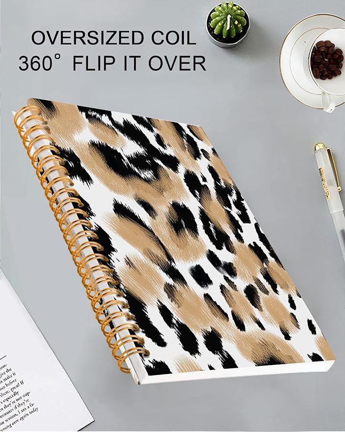 iampanda Spiral Journal Notebook,Strong Twin-Wire Binding with Premium Paper for Girl Women,Cute Animals Skin 60 Sheets A5 College Ruled Notebook/Journal,Perfect for School Office Home Gifts,Leopard