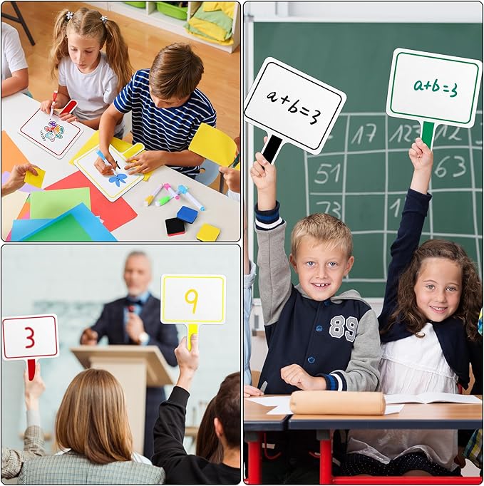 Aodaer 90 Pieces Dry Erase Answer Paddle Colorful Handheld 6 x 8 Inch Double Sided Dry Erase Paddles with 30 Dry Erase Eraser 30 Markers Mini Dry Erase Paddles for Classroom Voting & Answers Auction