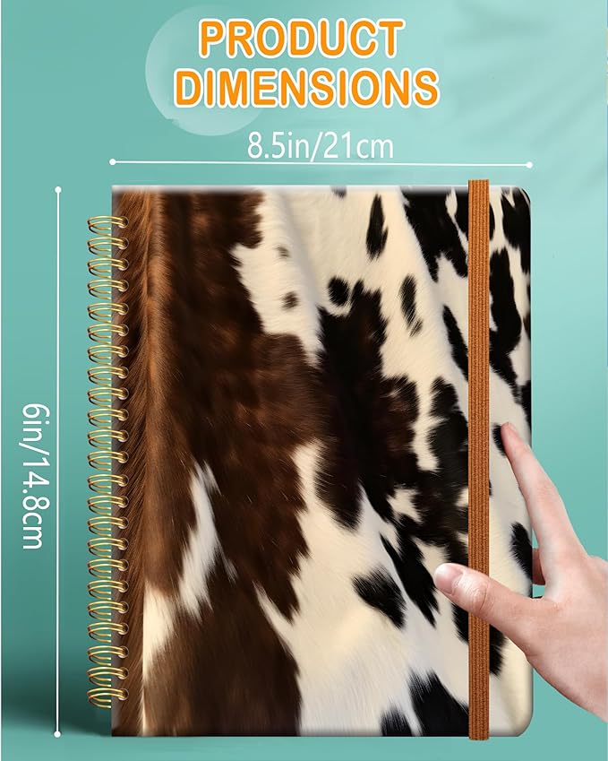 Ruled Spiral Writing Notebook,A5 Hardcover Lined College Journal for Women Lady Girl,Strong Twin-Wire Binding with Premium Paper,8.4" X 6",Perfect for School,Office,Home Gifts(western cow cowhide)