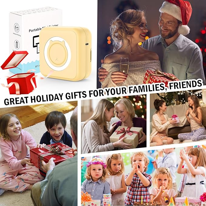 Mini Photo Printer - Portable Pocket Sticker Printers for iPhone Thermal Printer with 10 Rolls Thermal Paper for Photo, Memo, Journal - Yellow