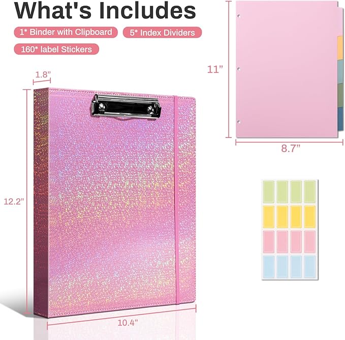 Hardcover 3 Ring Binder 1 Inch Leather Organizer for Letter Size Professional Clipboard with Dividers and Tabs for School and Office Supplies