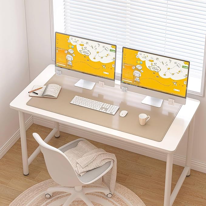 DAWNTREES Desk Mat Protector,PU Leather Desk Pad,Non Slip, Large Mouse Pad and Keyboard Mat, Waterproof Writing Pad for Office and Home (Beige,39.4''x19.7'')
