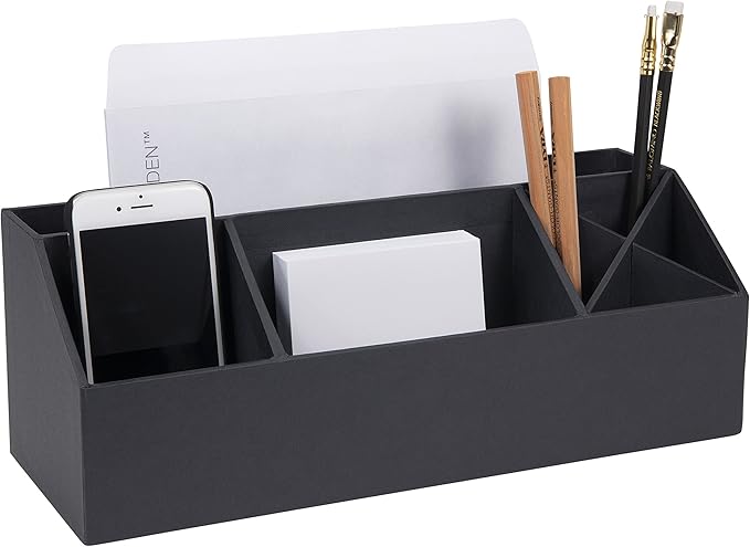 Bigso Elisa Desktop Organizer - Durable Office Desk Organizer with 7 Compartments for Office Supplies and Accessories - 13.1 in x 4.9 in x 4.9 in - Dark Gray