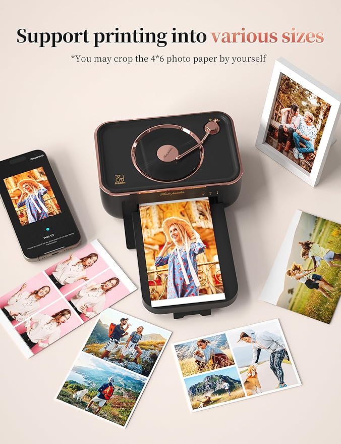 HPRT Photo Printer 4x6,+20 Sheets&1Ribbon Black, Audio Function Thermal Dye-Sublimation Printer,Portable Instant Picture Printer for iPhone, Android, AR Video Printing