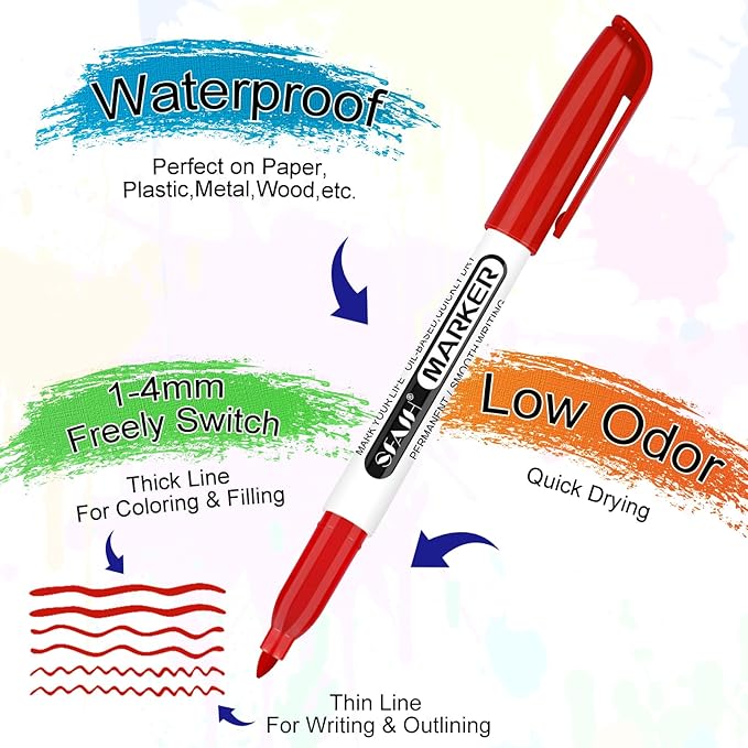 SFAIH 36 Colors Permanent Markers - Assorted Vibrant Colors, Quick Drying, Fade Resistant, Alcohol-Based Fine Point Permanent Markers for Paper, Plastic, Wood, Coloring, Drawing Doodling, Waterproof