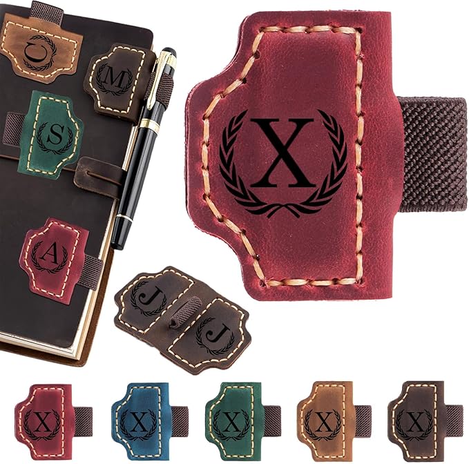 Artlaza Personalized Magnetic Leather Bookmark with Pen Holder - 26 Letters Custom Book Mark with Name Initial Engraved Book Marker for Readers, Book Lovers, Travelers - Gift for Women & Men(Red,X
