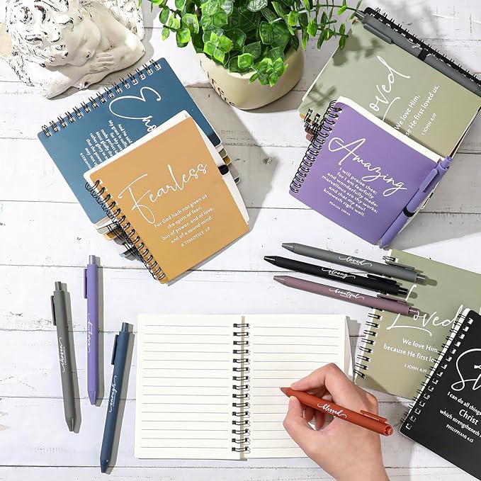 Kosiz 12 Sets Inspirational Christian Gifts Bulk Christian Notebooks Prayer Journals with Pens Spiral Bible Journals Religious Gifts for Church Grandparent Pastors Day Sunday School (Fresh Color)