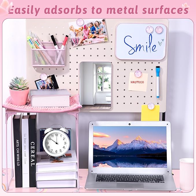 HAUTOCO 16 Pcs Locker Accessories for Girls Pink Locker Organizer Decorations with Shelf, Rugs, Magnetic Wallpaper, Whiteboard, Mirror, Markers, Pen Holder, Magnets, Back to School Work Essentials