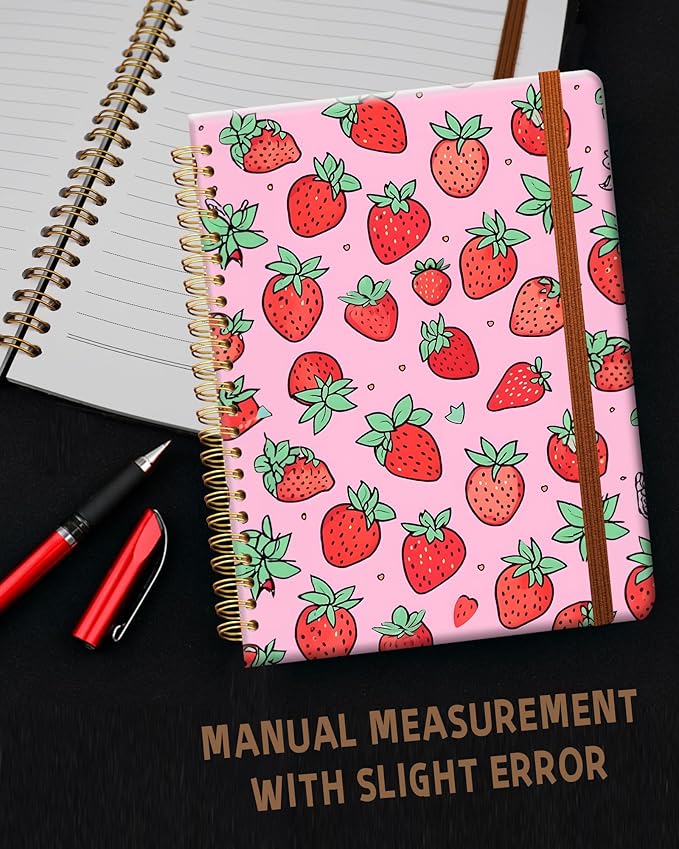 Ruled Spiral Writing Notebook,A5 Hardcover Lined College Journal for Women Lady Girl,Strong Twin-Wire Binding with Premium Paper,8.4" X 6",Perfect for School,Office,Home Gifts(pink strawberry)