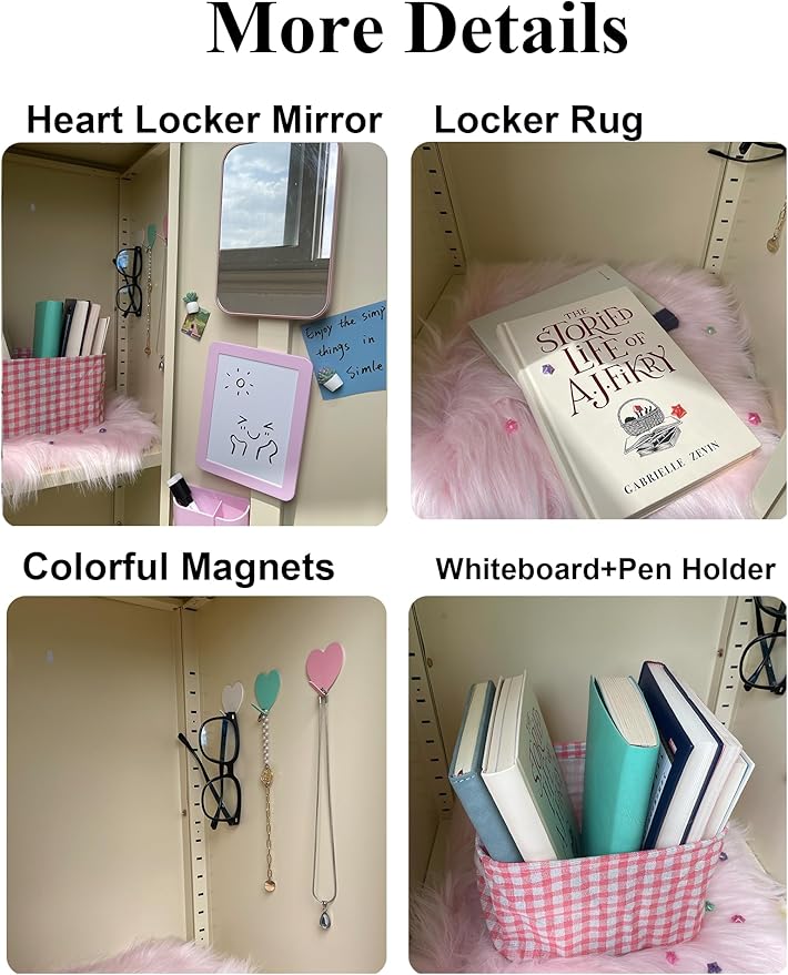 12 Pcs Pink Locker Accessories Kit Locker Organizer for Girls, Magnetic Whiteboard Magnet Locker Mirror Rug Pen Holder Storage Basket Hook, Back to School Locker Kit for School Locker Decor Office