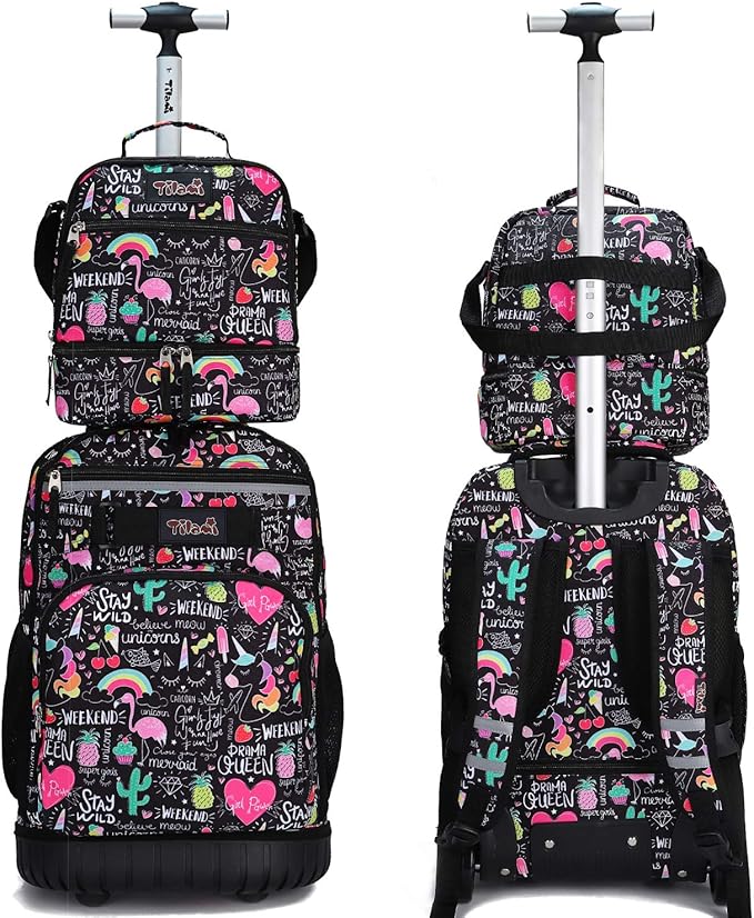 Tilami Rolling Backpack 19 inch with Lunch Bag Wheeled Laptop Backpack, Ins