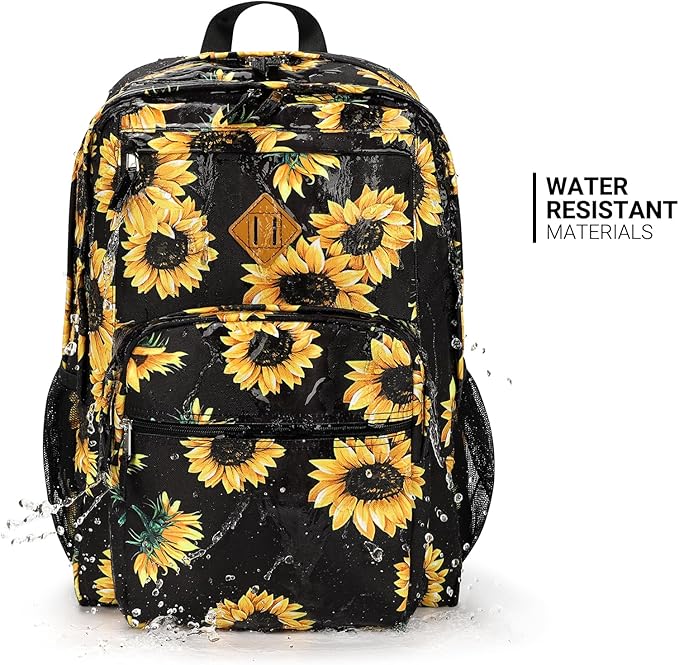 ZORFIN 26L Backpack for School, College, and Travel: Water Resistant Bookbag with 8 Compartments - Sunflower