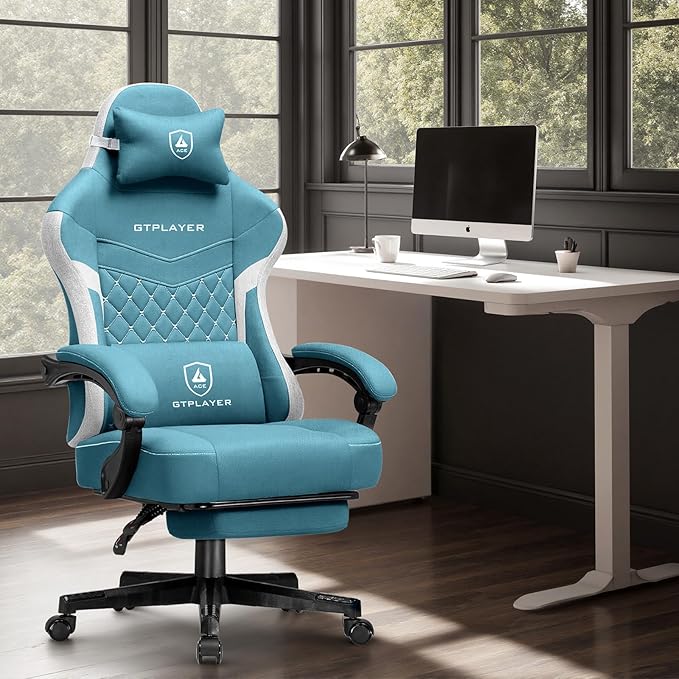 GTPLAYER Gaming Chair, Fabric Computer Office Chair with Pocket Spring Cushion, Ergonomic Office and Gaming, Video Gaming Chair with Linkage Armrests, High Back Desk Chair with Adjustable Recliner
