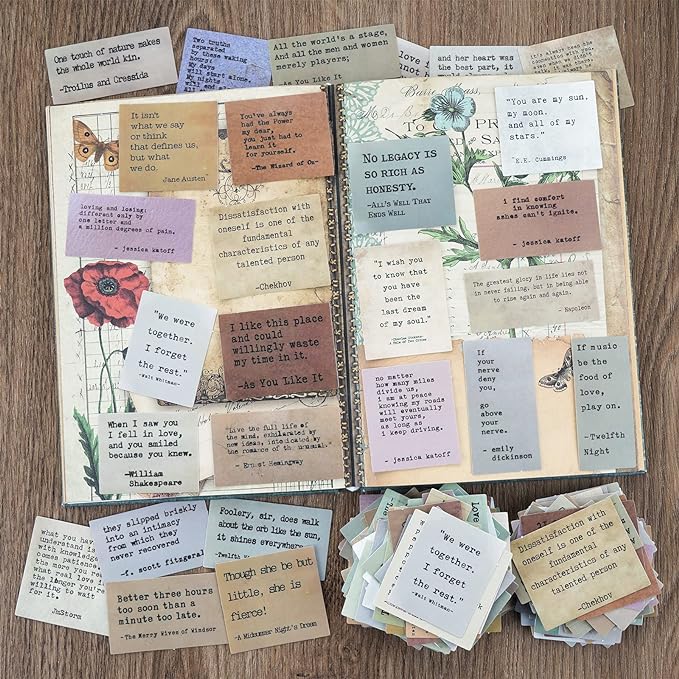 LakoArt 300 Pieces Non-repetitive Retro Typewriter Style Motivational Quote Stickers, Inspirational Vintage Journaling Stickers, Famous Words Scrapbook Sticker for Planner Bullet Junk Journal Laptop
