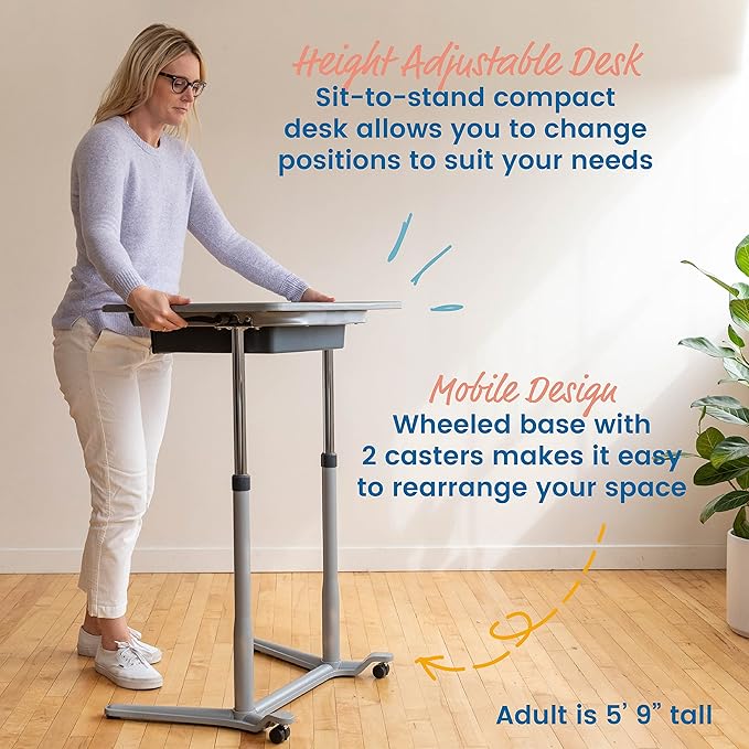 ECR4Kids 3S Mobile Desk, Sit Stand and Store, Adjustable, Open Front Desk