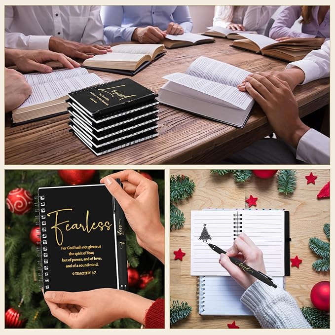 Kosiz 48 Sets Inspirational Christian Gifts Bulk Christian Notebooks Prayer Journals with Pens Spiral Bible Journals Religious Gifts for Church Grandparent Pastors Day Sunday School (Black)