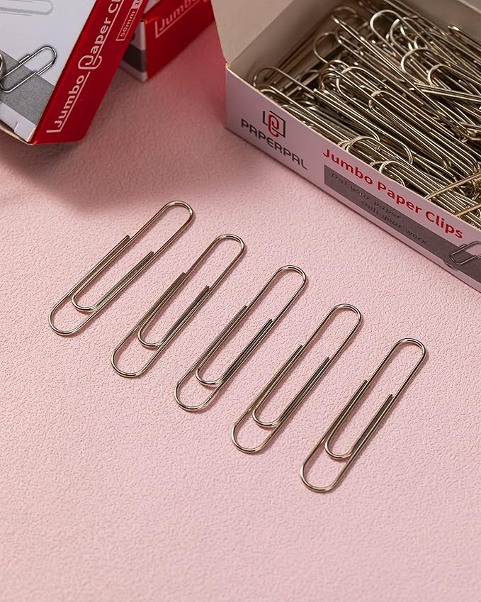 PAPERPAL Paperclips for Office School & Personal Use, Jumbo Smooth Paper Clip (2"), 1000 Large Paper Clips (10 Boxes of 100 Each), Silver