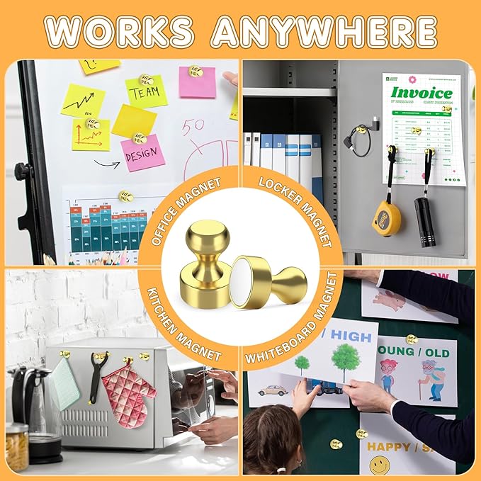 20Pcs Gold Refrigerator Magnets, Strong Magnets for Whiteboard, Magnets Fridge, Fridge Magnet Adults, Small Strong Magnet for Kitchen, Office, Classroom, Locker