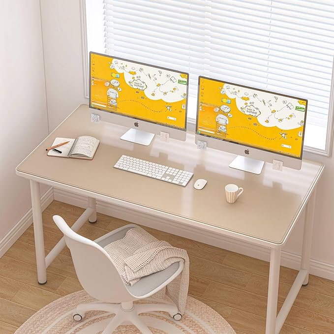 DAWNTREES Desk Mat Protector,PU Leather Desk Pad,Non Slip, Large Mouse Pad and Keyboard Mat, Waterproof Writing Pad for Office and Home (Beige,47.2''x23.6'')